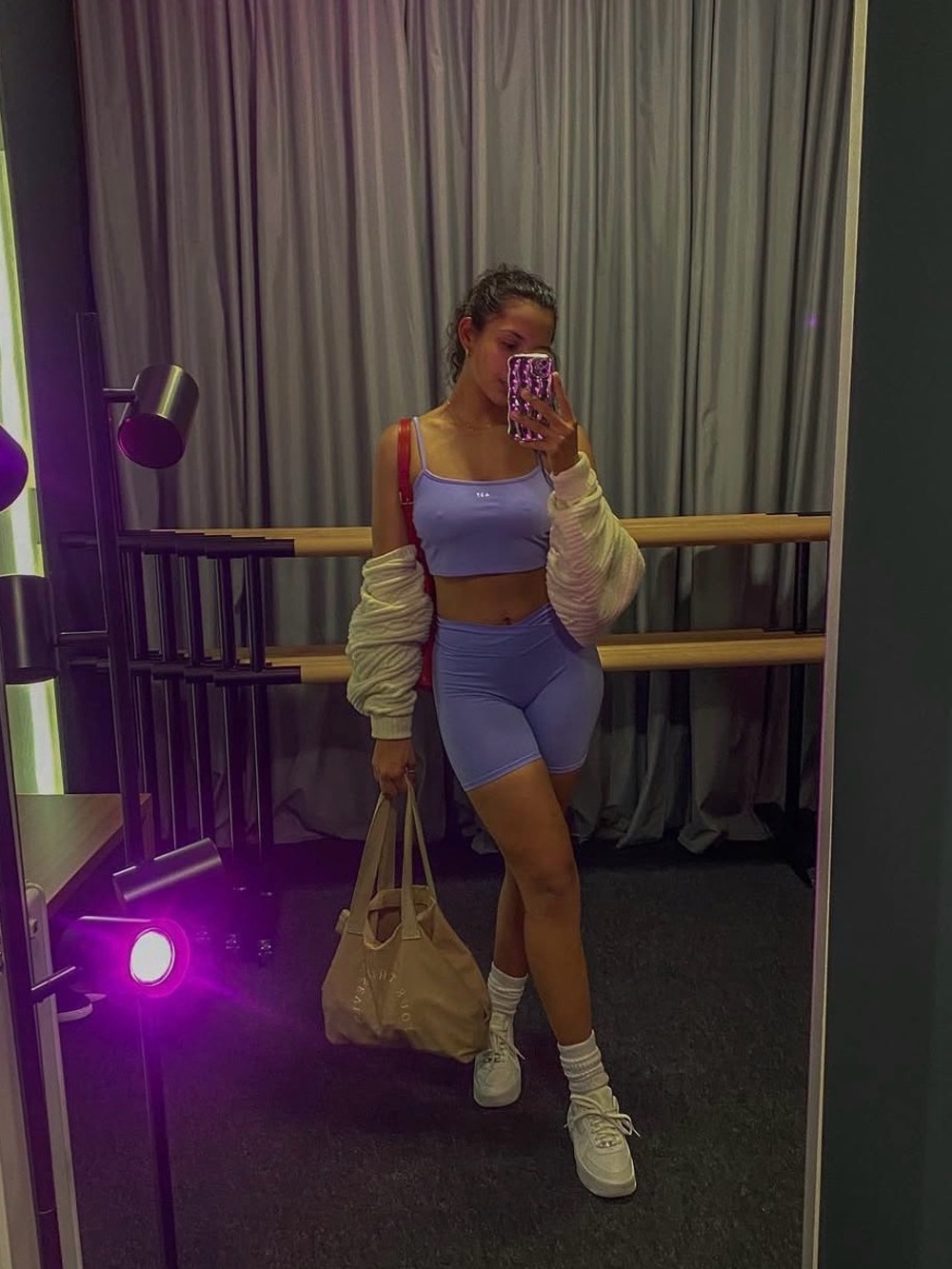 Lavender Active Crop Tank and Bike Shorts Set - Women